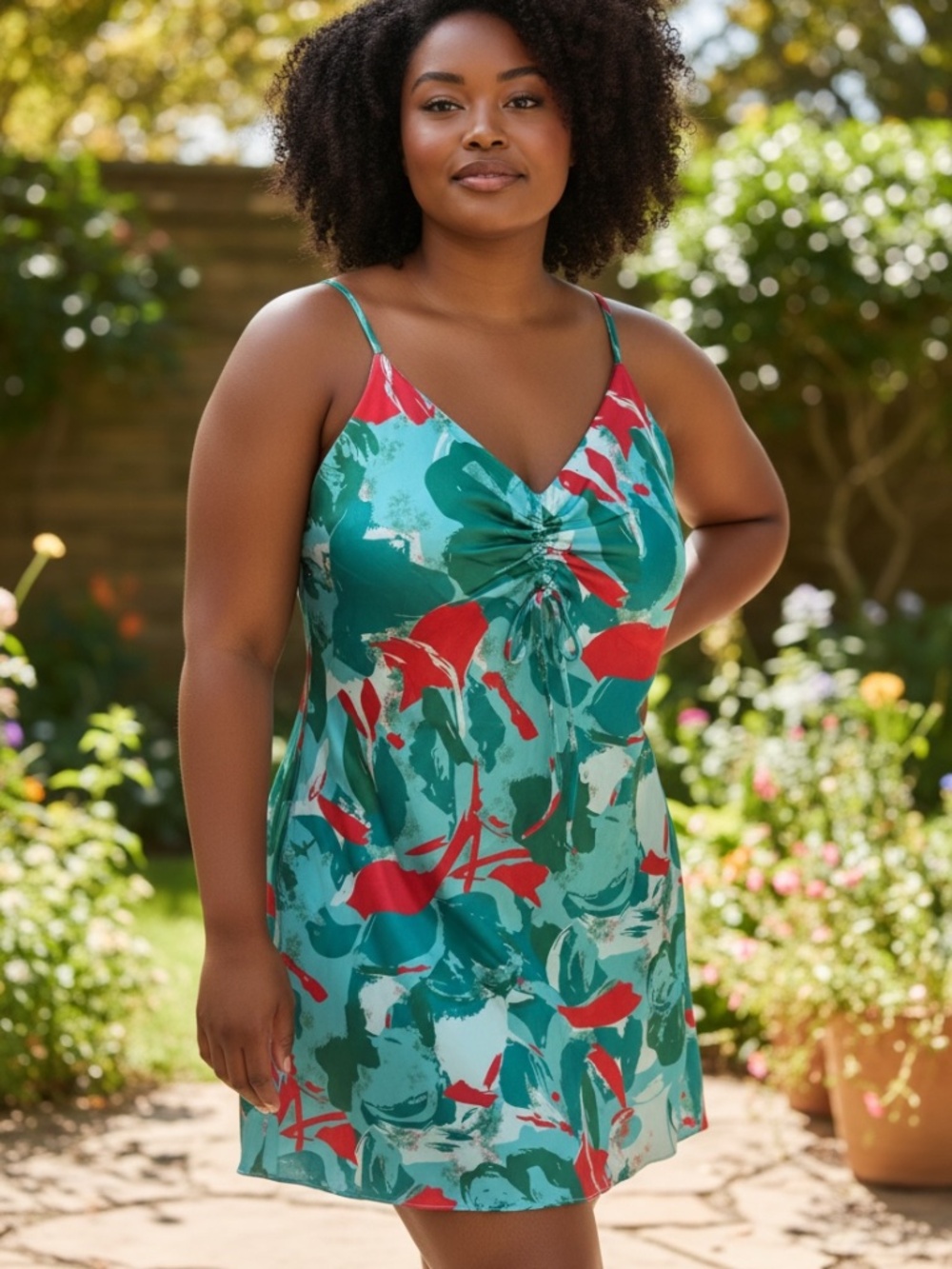 Easel Printed Satin Cami Dress in Jalapeño - NWOT